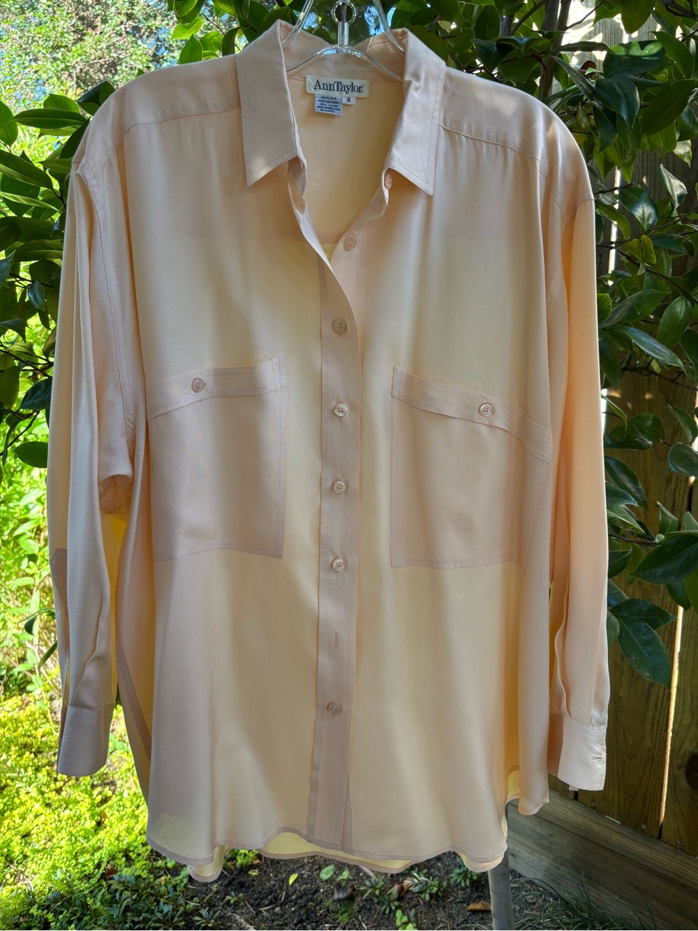 Ann Taylor Soft Peach Button-Front 100% SILK Blouse NWOT Vintage